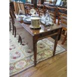 A Victorian mahogany Pembroke table with single end drawer on turned tapering legs with brass caps