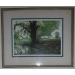 Mark Spain Lakeside coloured etching signed and numbered in pencil 97/200. 34.5cm x 46cm