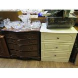 A reproduction serpentine crossbanded mahogany chest, with slide and four long graduated drawers,