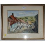 M. Howard Gold Hill Shaftesbury Pen and watercolour, signed 28cm x 38cm
