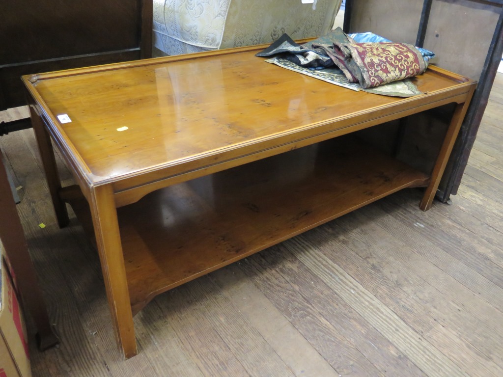 A Bevan Funnell yew-wood coffee table, rectangular with undershelf, top 120 x 60 cm