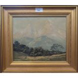 20th century German School Alpine landscape Oil on board, indistinctly signed (Otto Heinso?) 24cm