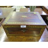A Regency rosewood and brass bound box, now fitted with jewellery trays 31.5cm wide 23.5cm deep,