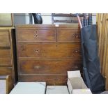 An early Victorian mahogany and ebony lined chest of drawers, with two short and three long