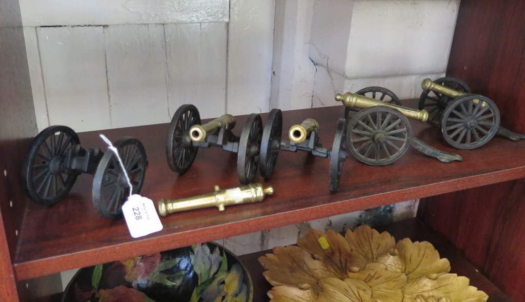 A battery of five brass field cannon, 20cm long