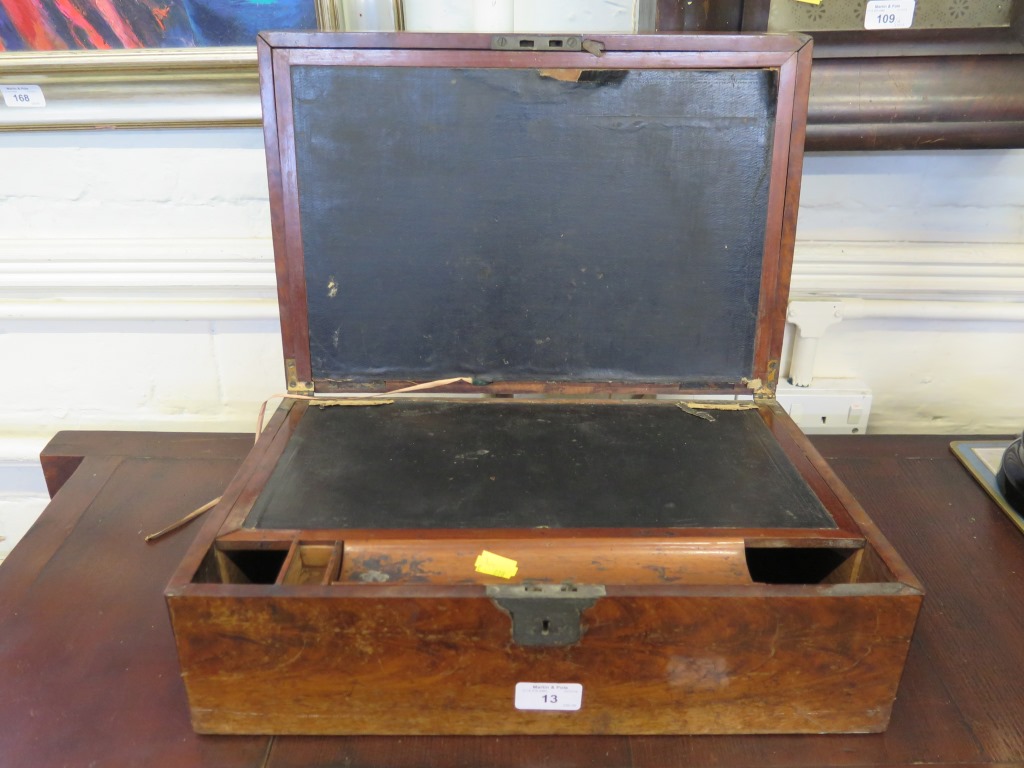 A 19th century mahogany writing box with leather lined fitted interior, as found 41.5cm wide 28.