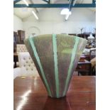 A green Adam Aaronson splayed vase with gilded lustre finish stripes, 24cm high