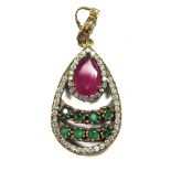 A ruby and emerald set pendant