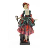 A rare Royal Doulton figure of Bo-Peep, HN1327 with green and red flora dress, designed by Leslie