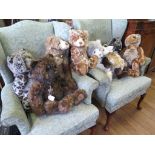 Seven Charlie Bears teddy bears 38cm x 58cm and a badger 42cm (8)
