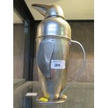 A novelty brushed metal cocktail shaker in the form of a penguin, marked Oggi 29cm high