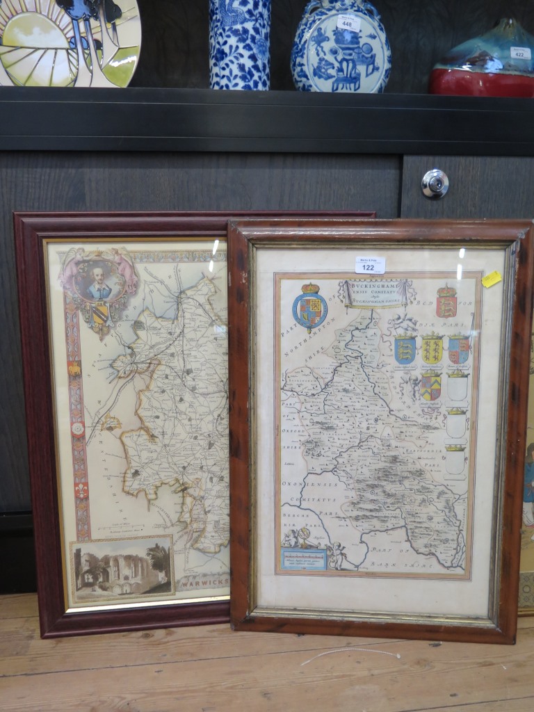 After Joan Blaeu Map of Buckinghamshire hand coloured engraving 42cm x 27cm and a reproduction of