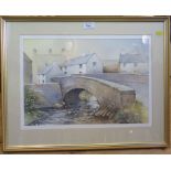 H. Royston Hudson A bridge over river stream Watercolour 30cm x 44cm