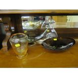 A Whitefriars glass ship's decanter, and amber glass vase, 14cm high, and two shallow bowls (4)