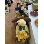 Nine teddy bears by various makers, including Merrythought, Hermann, Deans, Canterbury Bears and