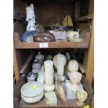 A collection of onyx ornaments, vase, table lighters, egg cups and other stone boxes and other stone