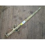 An Indian brass dagger with bone handle, blade 35cm long
