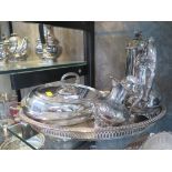 A collection of silver plate to include oval tray, etc
