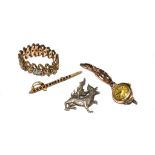 A lady's 1930s gold watch, an expanding bracelet, etc