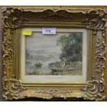 Myles Birket Foster The Ferry Boat - Barnard Castle Watercolour monogrammed 12cm x 16cm