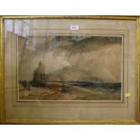 Manner of Thomas Miles Richardson Highland loch with ruined tower and figures Watercolour 30cm x