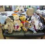 Sort toys by various makers: five teddy bears 30cm to 63cm two rabbits, meerkat and a mouse (9)