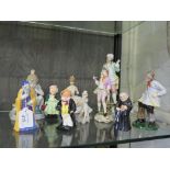 Royal Doulton figures: Captain Cattle, Sairey Gamp, 10cm high, Crown Staffordshire figures of a