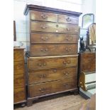 A George III mahogany chest on chest, the dentil cornice over two short and three long graduated