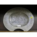 A French pewter shaving bowl inscribed le Melanogene Dicquemare de Rouen 36.5cm wide