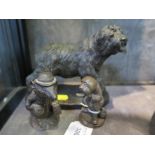 A bronzed finish moulded figure of an Old English sheepdog by Jean Spouse together with two other