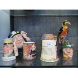 A Tuscan Faience model of a Tucan 26cm high; Royal Doulton character jugs Old Salt (second),
