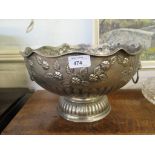 A pair of silver plated punch bowls, with lion head ring handles 35cm wide and a cut glass cakestand