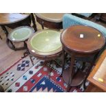 An Edwardian crossbanded mahogany jardiniere stand, a Victorian tripod table and three