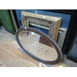 An oak oval wall mirror and two picture frames (3)