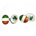 A Links silver and enamel pair of cufflinks with clover and Irish colours in original box