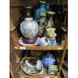 Two pairs of Cloisonne vases, as found, and various Oriental vases and plates, and other ceramics (