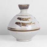 Bernard Leach (British, 1887-1979) Small Vase with Fish, circa 1960 Porcelain, soft creamy white