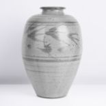 Helen Pincombe (British, 1905-2004) Bottle Vase Stoneware, grey glaze with iron speckle, painted