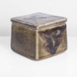 Kawai Kanjiro (Japanese, 1890-1966) Square Lidded Box Stoneware, deep green glaze with poured iron