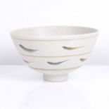 David Leach (British, 1911-2005) Small Bowl Porcelain, cream glazed ground with blue and brown