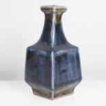 Kawai Takeichi (Japanese, 1908-1989) Bottle Vase Stoneware, squared baluster form with deep blue