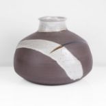 Janet Leach (American, 1918-1997) Large Vessel Stoneware, dry black body with white glaze to the