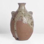 Janet Leach (American, 1918-1997) Small Bottle Vase Stoneware, green running glaze over a brown matt