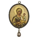 A Fabergé Icon of the Mother of God "Soothe My Sorrows" with Silver Egg Pendant