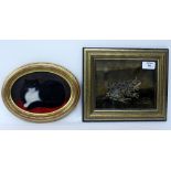 A GOLD WORK EMBROIDERED PICTURE OF A FROG framed and glazed, 13.5cm x 17cm; Martin Leman, 'Big Ben',