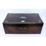 A GEORGIAN ROSEWOOD AND BRASS INLAID WRITING BOX 50cm wide together with dominoes, marbles and