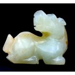 A CHINESE CELEDON JADE FIGURE OF A DOG OF FO 6cm in length