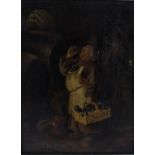 A DECORATIVE PICTURE OF A MONK drinking from a bottle in a cellar 30.5cm x 22.5cm together with a