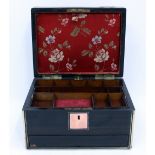 A 19TH CENTURY AND LATER BRASS BOUND COROMANDEL WOOD JEWELLERY BOX 30cm wide