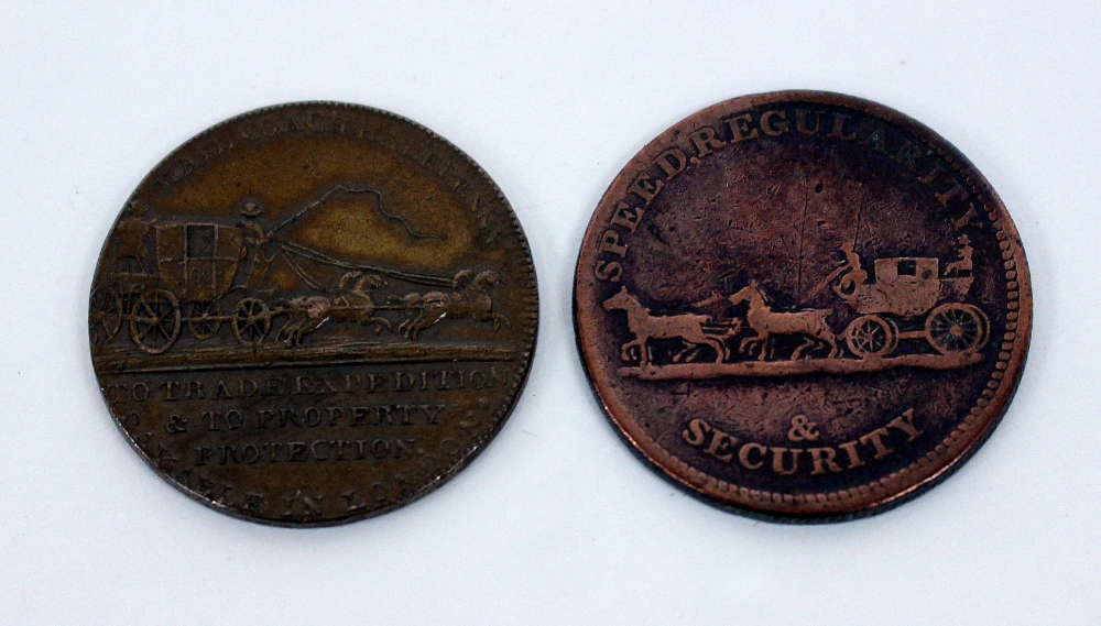 AN 18TH CENTURY LONDON TRADE TOKEN and a mail coach half penny (2) - Image 2 of 2